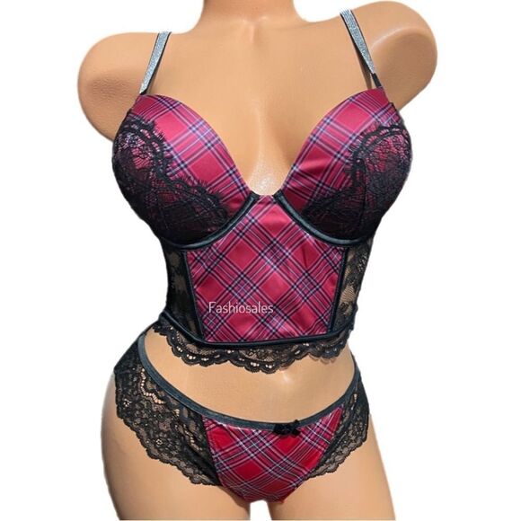 Victorias Secret Bombshell Shine Strap Add-2-Cups Push Up Corset Top & Thong Set - Picture 6 of 13